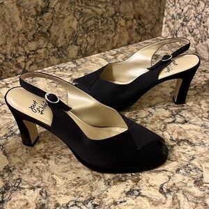 Just Libbiy black platform/ heel open toe shoe size 7.5